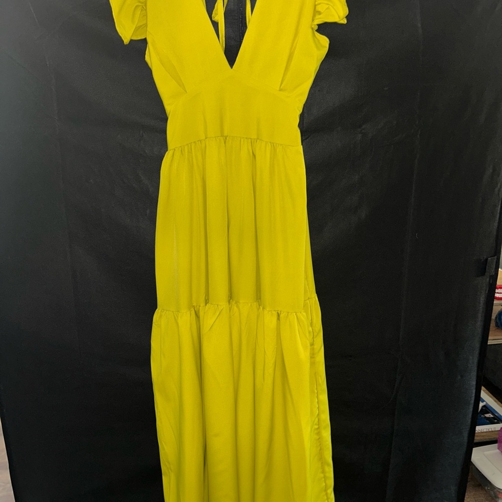 Chartreuse Tiered Ruffled Maxi Sundress